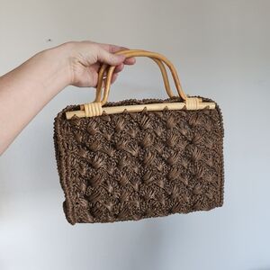 Vintage Handcrafted Brown Woven Bag - Made In Japan